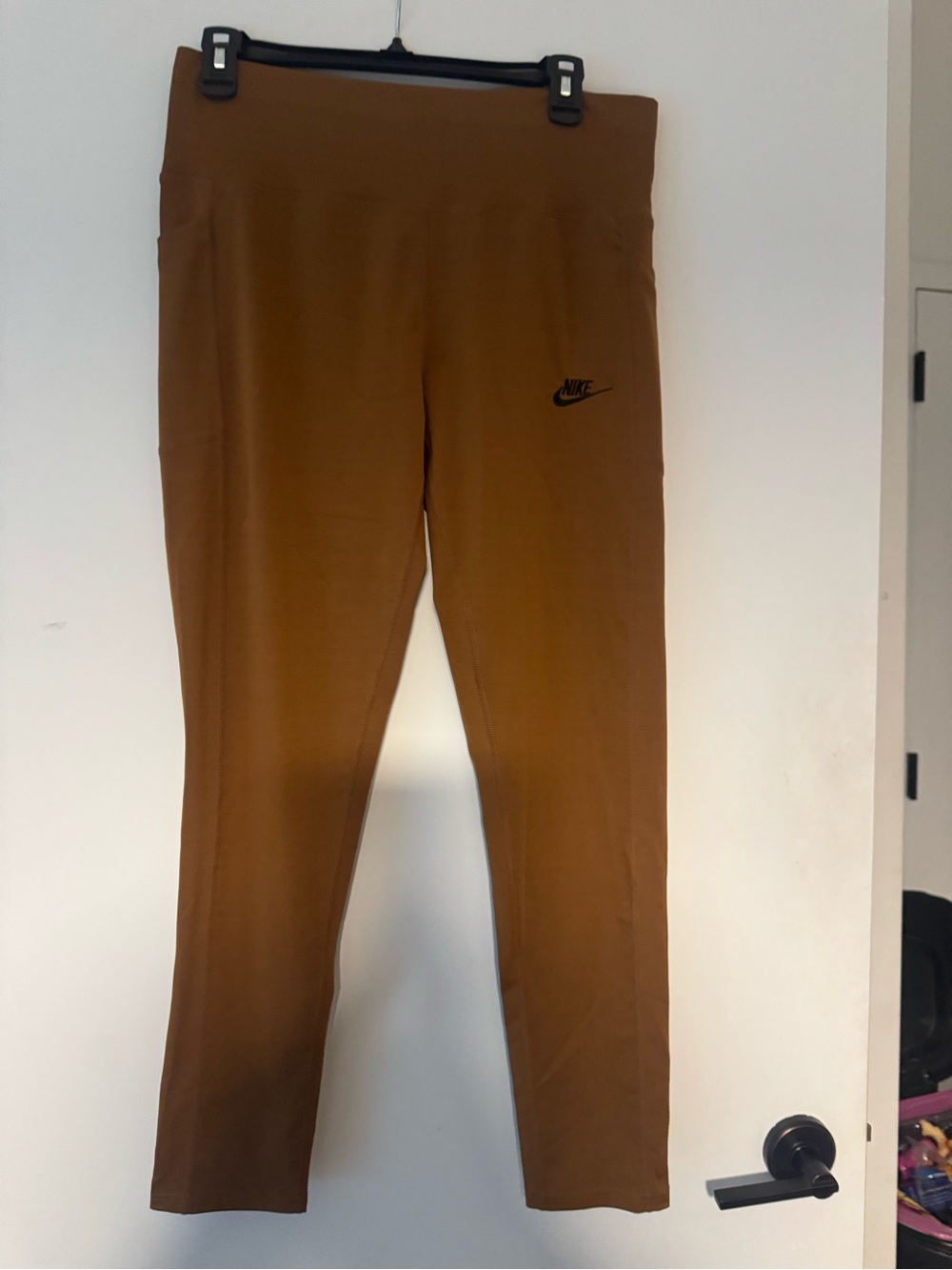 Nike Girls Brown High-Rise Leggings with Logo